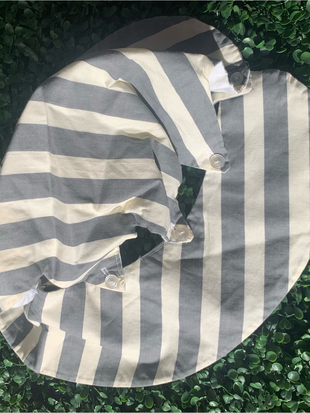 Vintage 70s stone gray & cream striped cotton tabernacle cut-out prairie hat - Picture 6 of 11